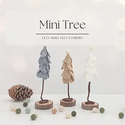 mini felt Christmas trees that can be made following the free tutorials